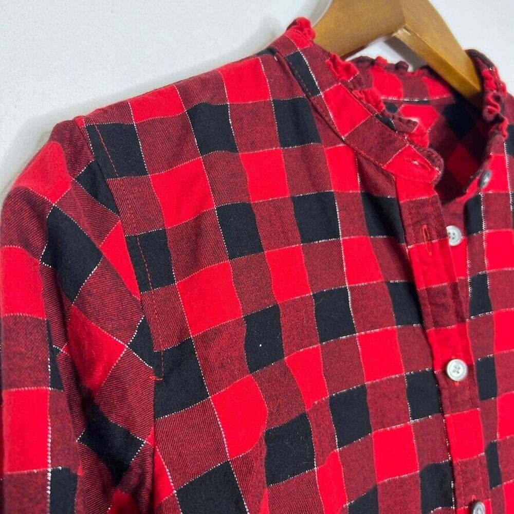 J Crew Re-Imagined Red Black Buffalo Plaid Button-Up Long Sleeve Top Sz M Women